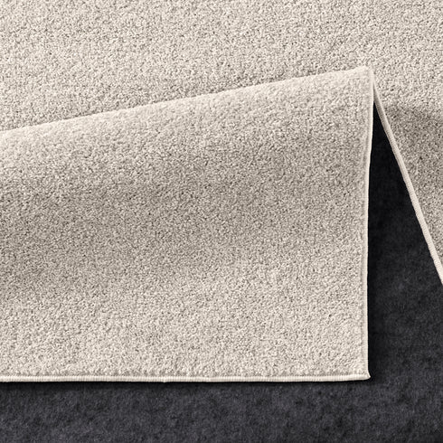 Kurzflor Teppich Designer | Flauschiger Flachflor fürs Wohnzimmer, Esszimmer, Schlafzimmer oder Kinderzimmer | Creme Rund